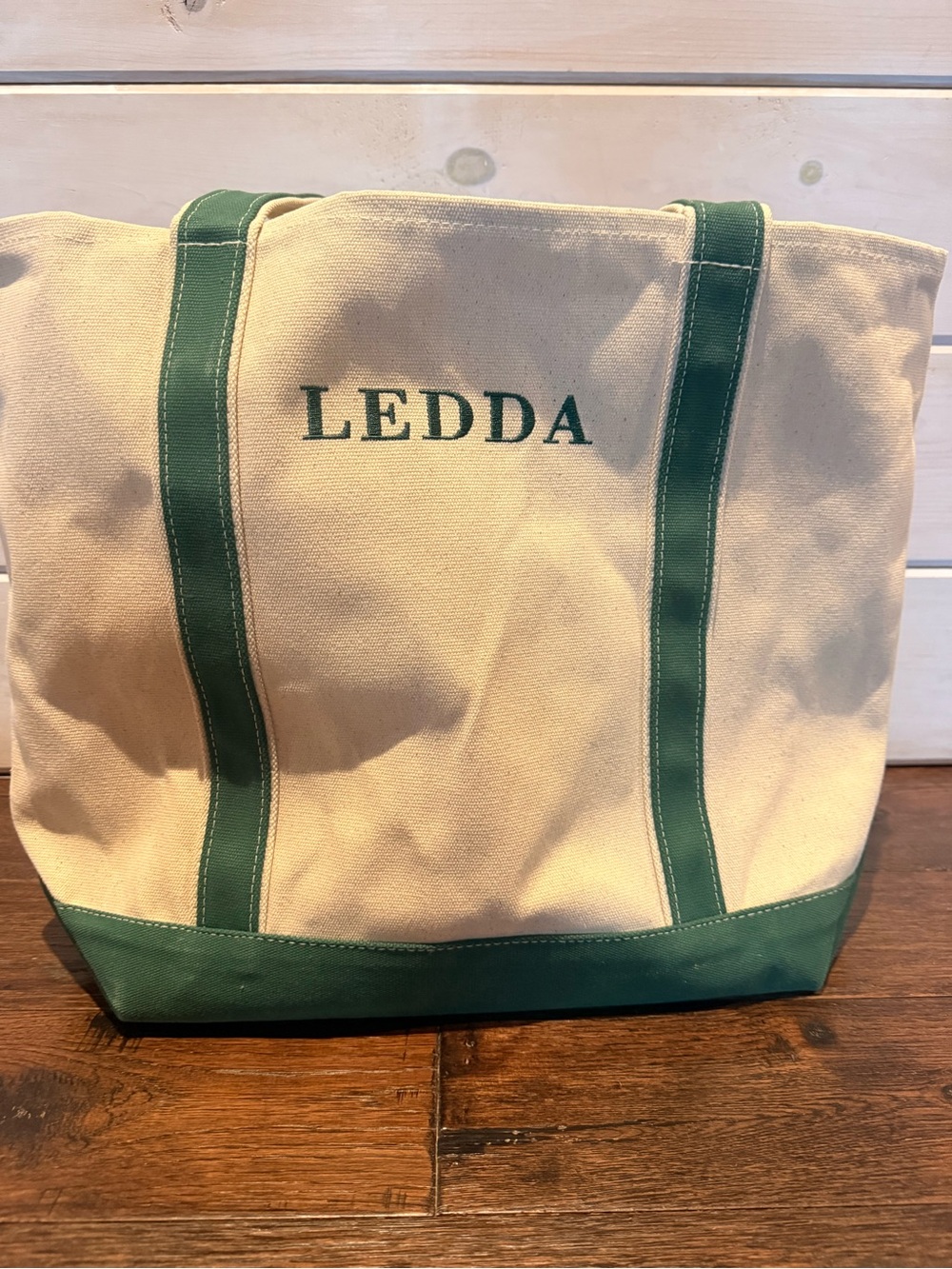 LEDDA Canvas Tote Bag in Cream and Green